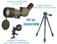 KIT Digiscopie avec longue vue 20-60x80 ENDEAVOR XF 80A et trépied VESTA 203AP et adaptateur smartphone VANGUARD