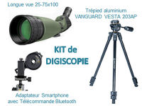 KIT Digiscopie avec longue vue 25-75x100 WP DIGITAL OPTIC et trépied VESTA 203 AP et adaptateur smartphone